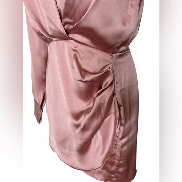 ZARA Blush Pink Satin Wrap Dress Size XS - Picture 6 of 11
